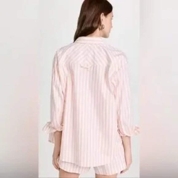 NWOT AYR The Deep End button down stripe shirt in cherry blossom (peach & white) - Picture 2 of 8